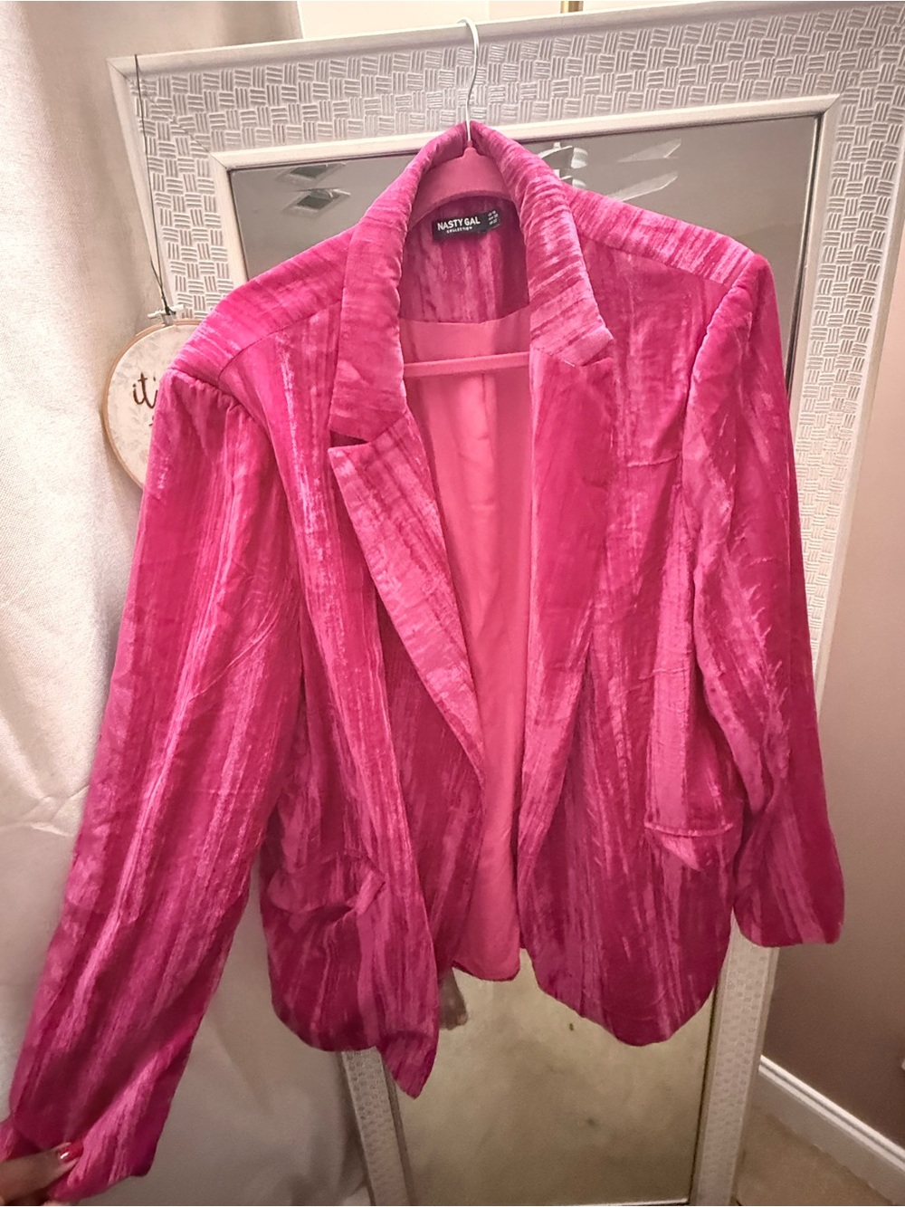 Nasty Gal Fuchsia Velvet Blazer Jacket with shoulder pads